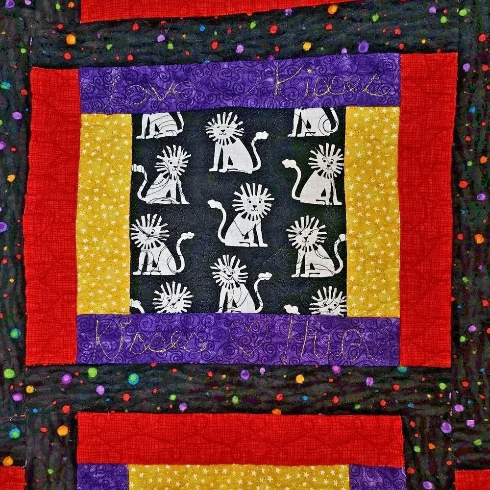 33x32 Decorative Baby Nursery Lap Quilt Lion Theme Handmade Blanket Wall Art